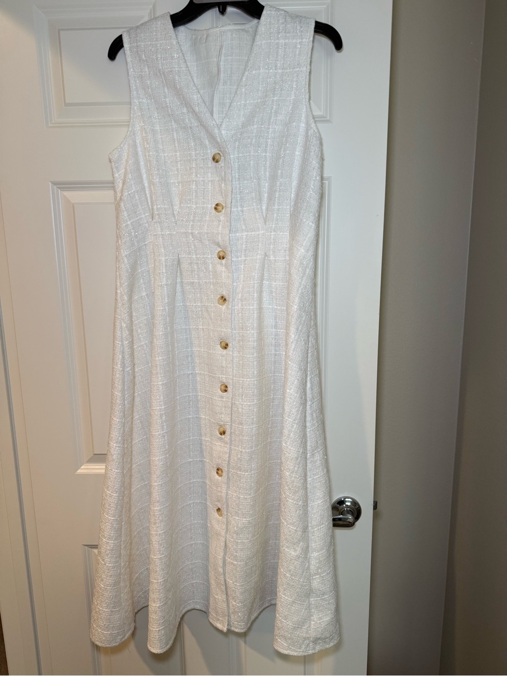 SHEIN White Sleeveless Button-Front Midi Dress Size L